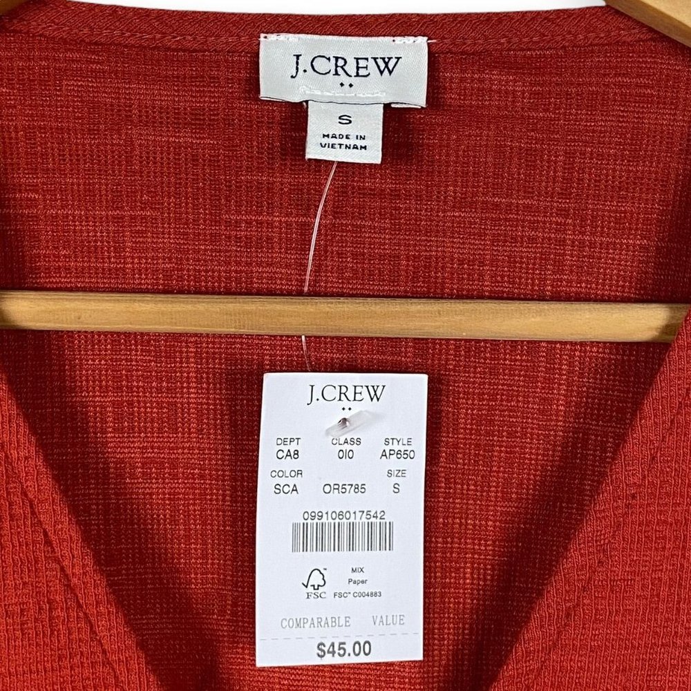 J. Crew Textured V-Neck Three Quarter Sleeve Top Size Small Burnt Orange/Rust - Picture 6 of 9